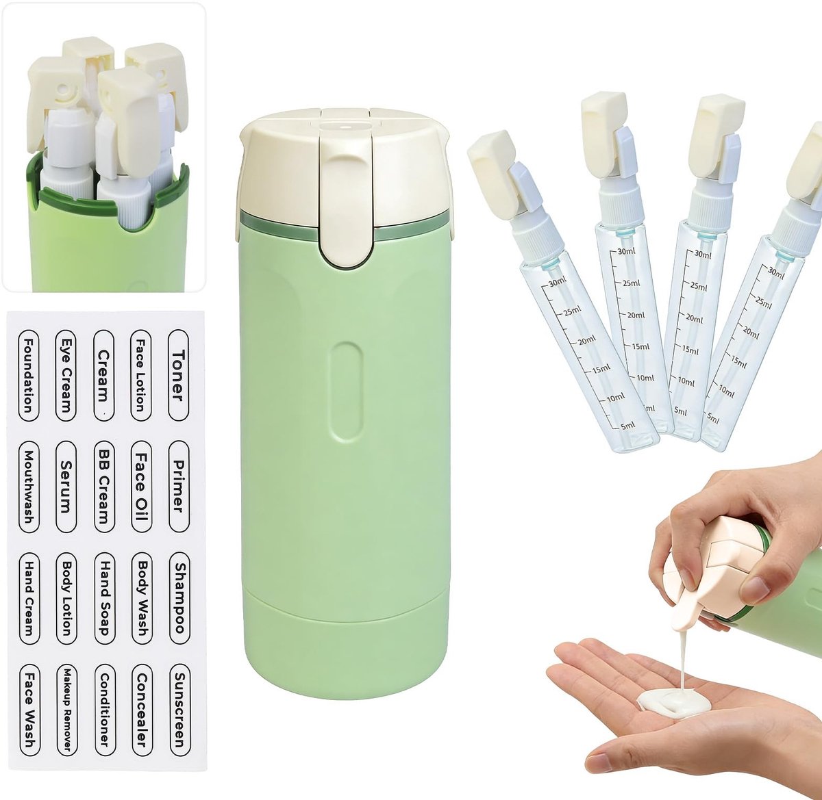 Omgoods - Reisdispenser 4-in-1 met Pompdispenser voor Handbagage