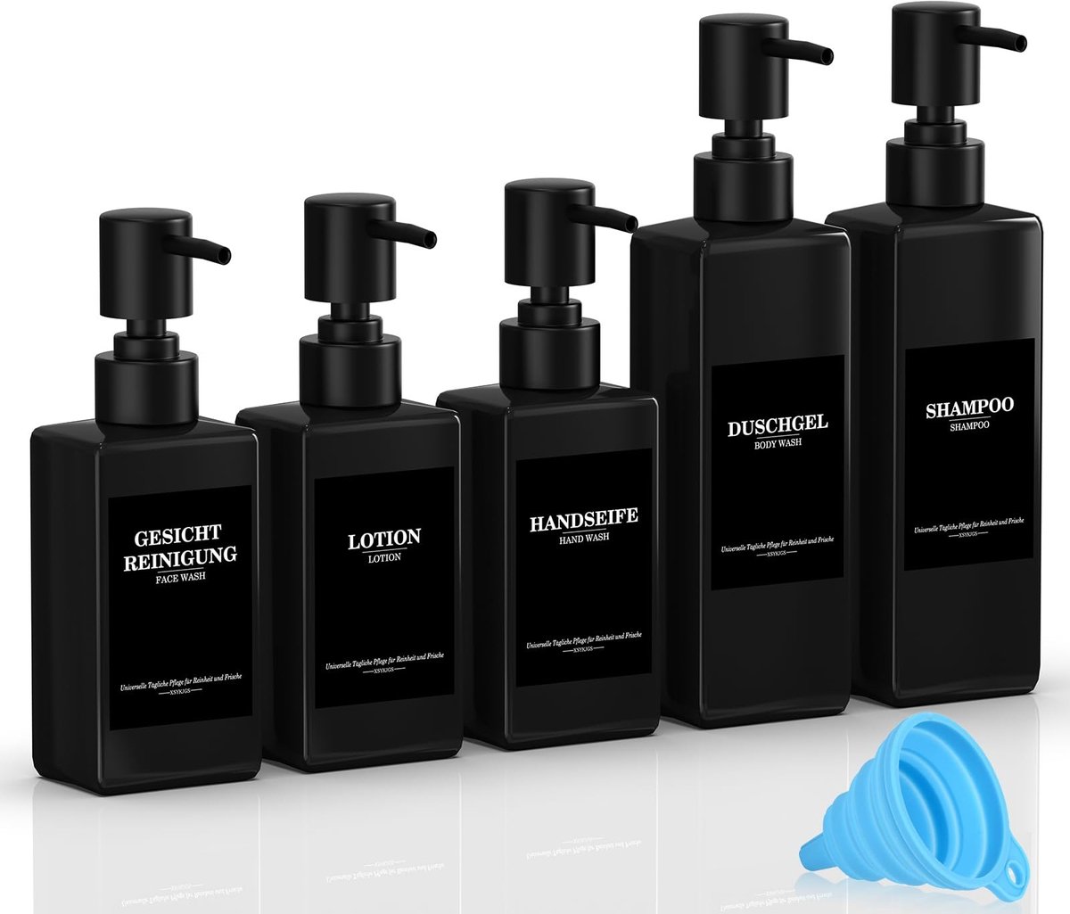 Omgoods - Set van 5 Herbruikbare Shampoo Flacons met Pomp en Labels