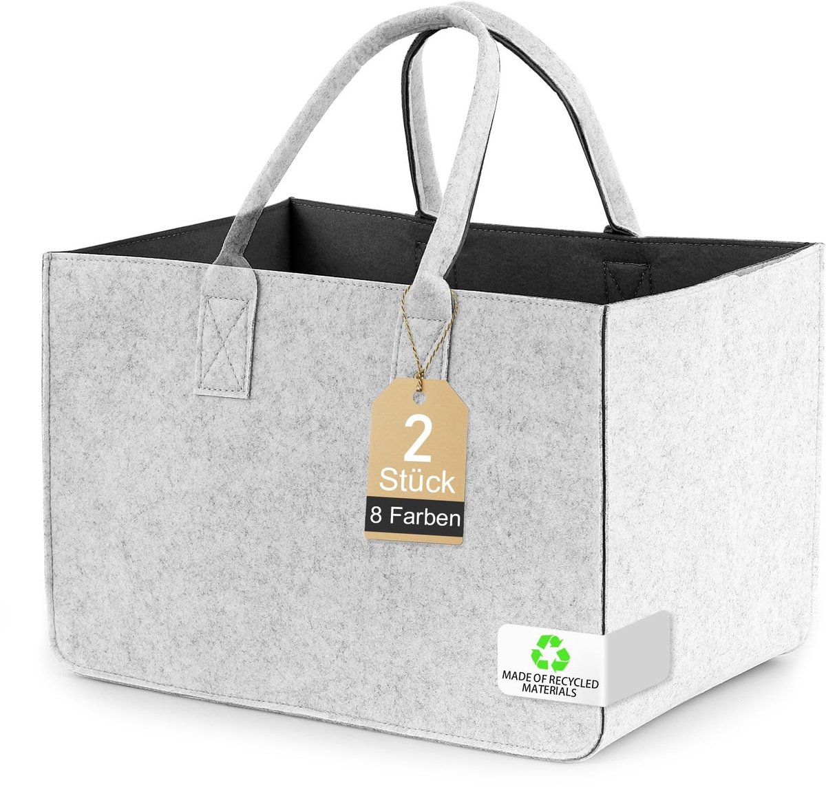 Omgoods - Boodschappenmand - Duurzame Vilten Tas voor Winkelen en Outdoor Activiteiten (Lichtgrijs - Donkergrijs, 2 Stuks)