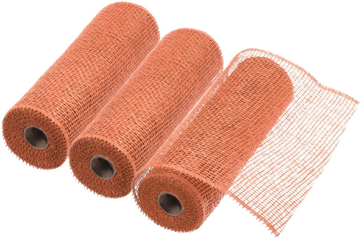 Omgoods - 3 Stuks 25,4 cm Polyjute Mesh voor Decoratie in Lichtgevend Oranje