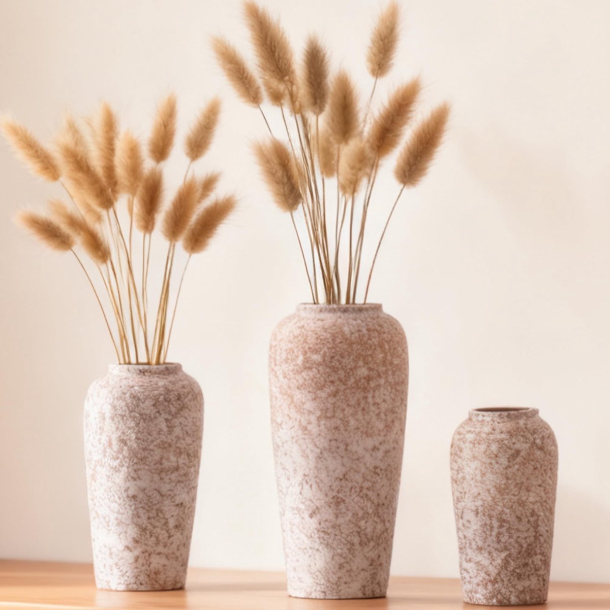 Omgoods - Set van 3 Keramische Vazen, Modern Voor Pampasgras en Bloemen