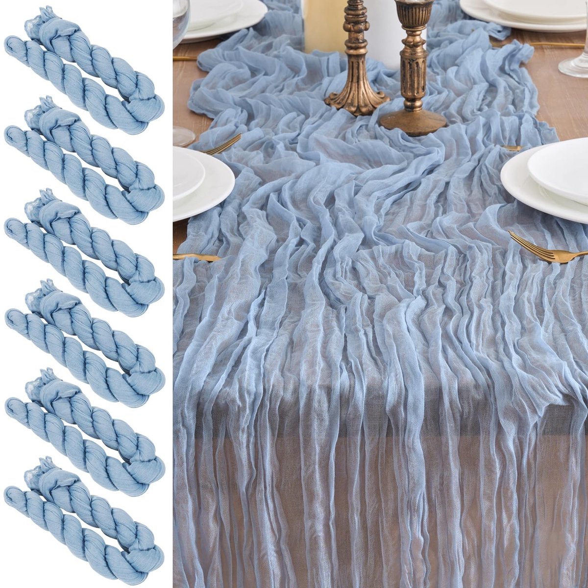 Omgoods - Set van 6 Tafelrokken in Dust Blue 90 x 300 cm voor Bruiloften en Decoratie