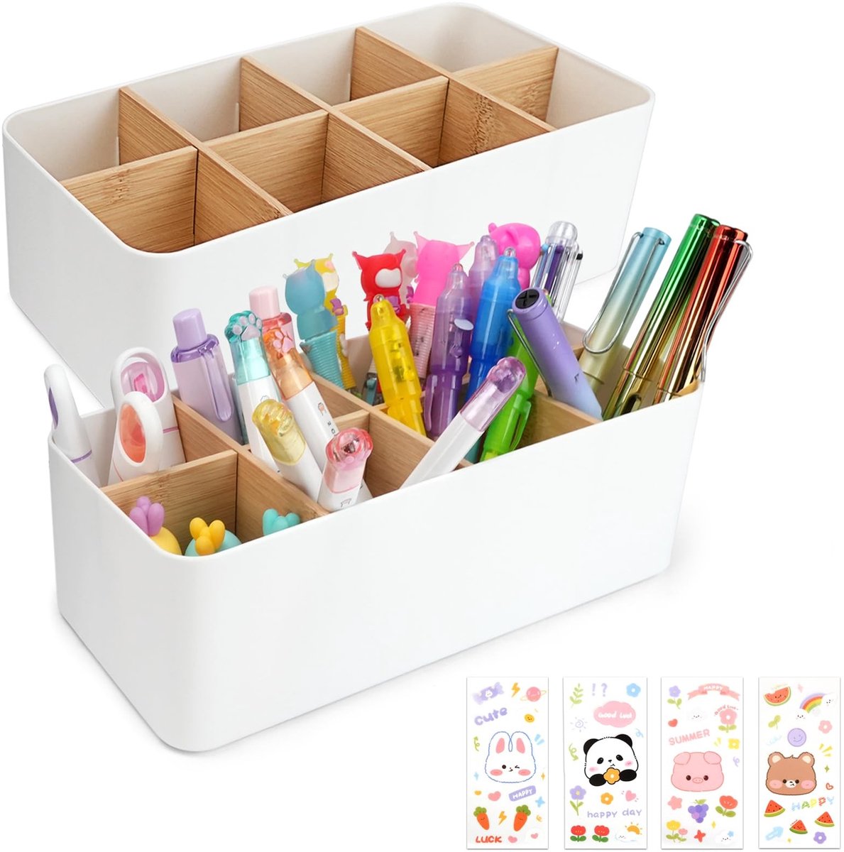Omgoods - 2 Stuks Desk Organizer met 8 Compartimenten - Multifunctionele Bamboo Pennenhouder