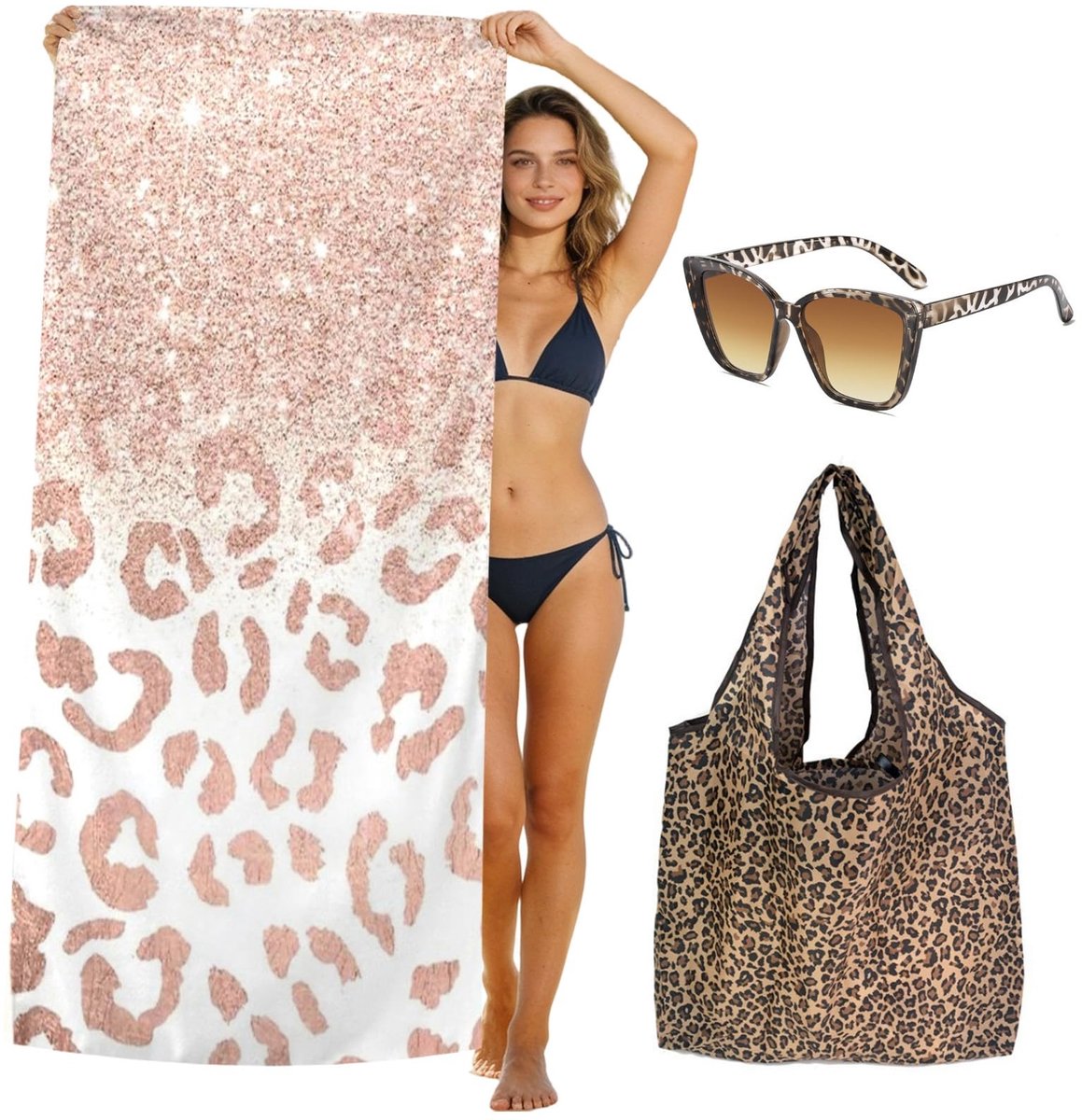 Omgoods - Lichtgewicht Microvezel Strandlaken met Luipaardprint, 3 Stuks