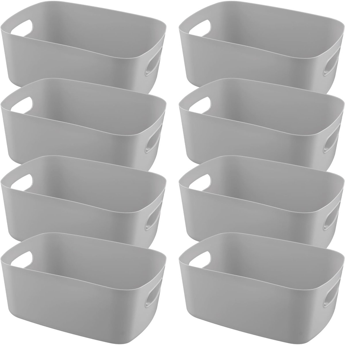 Omgoods - Set van 8 Grijze Plastic Opbergdozen met Handvatten
