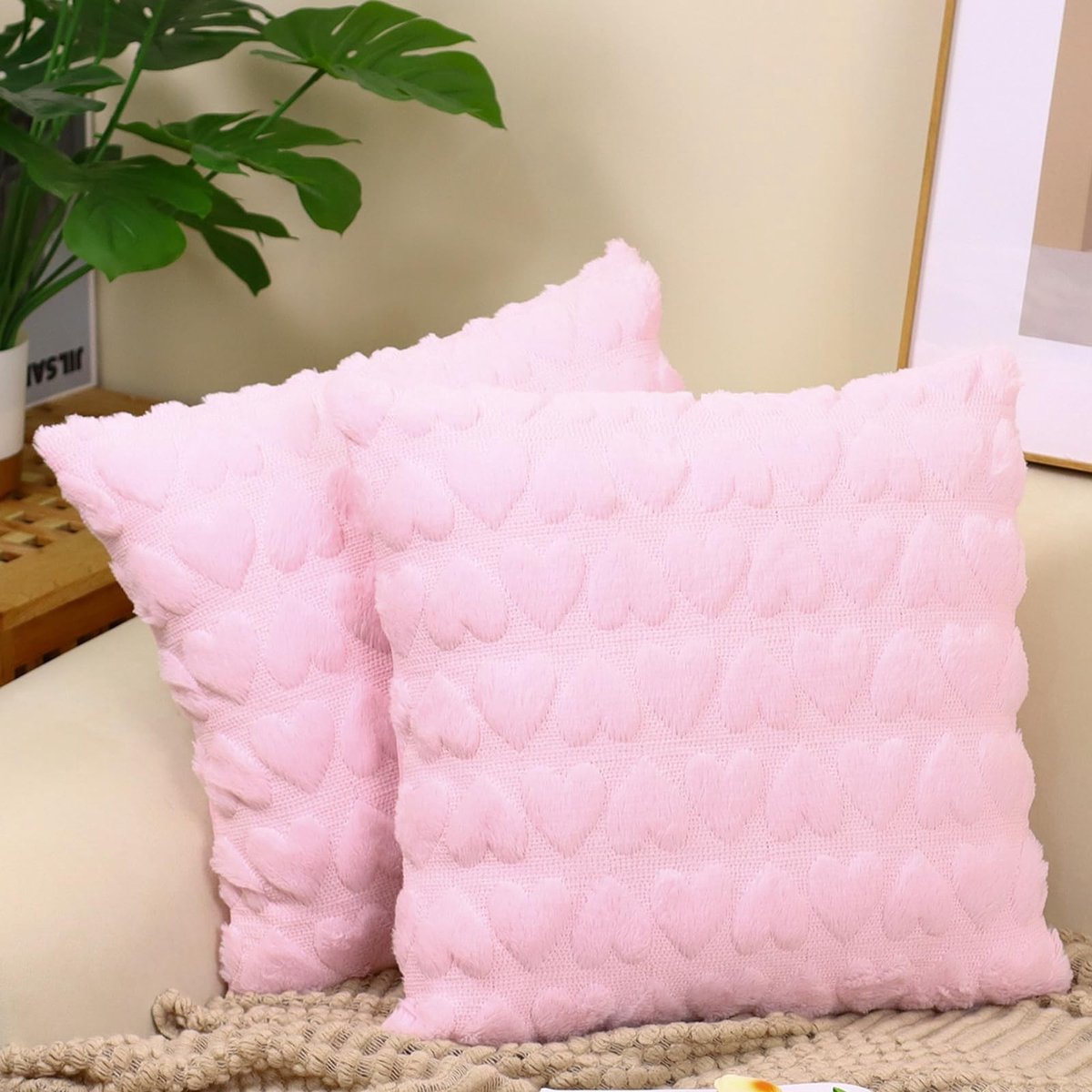 Omgoods - Set van 2 Pluche Kussenhoezen 45 x 45 cm Roze