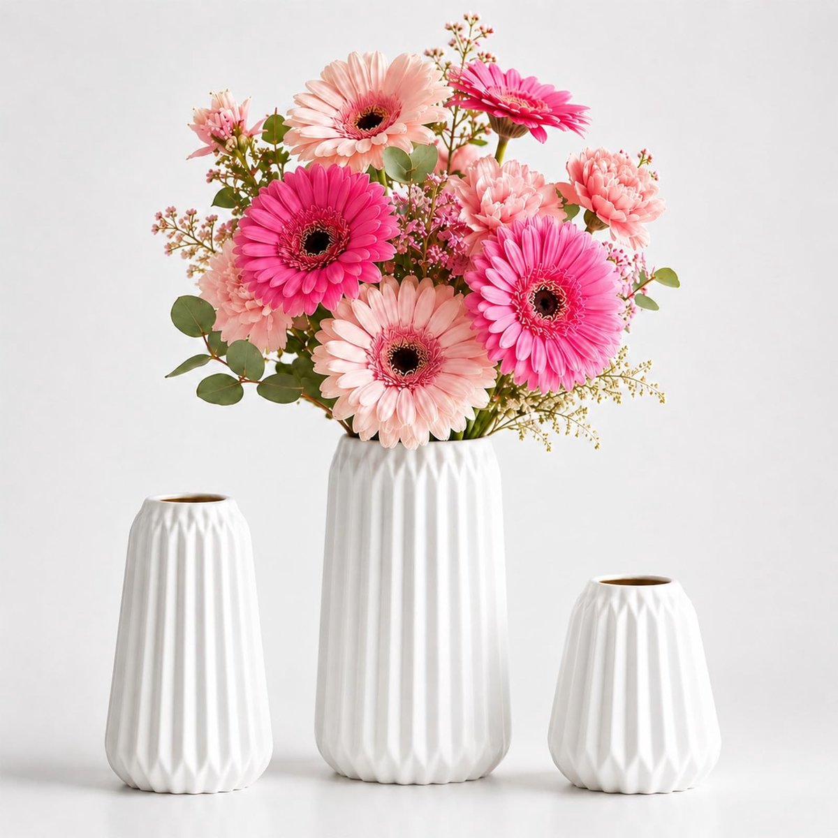 Omgoods - Set van 3 Witte Keramische Vazen voor Elegante Decoratie