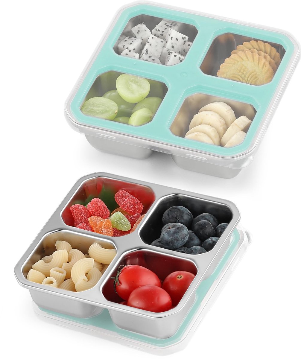 Omgoods - 2-Pack Bento Box met 4 Compartimenten - Herbruikbare Snackcontainer