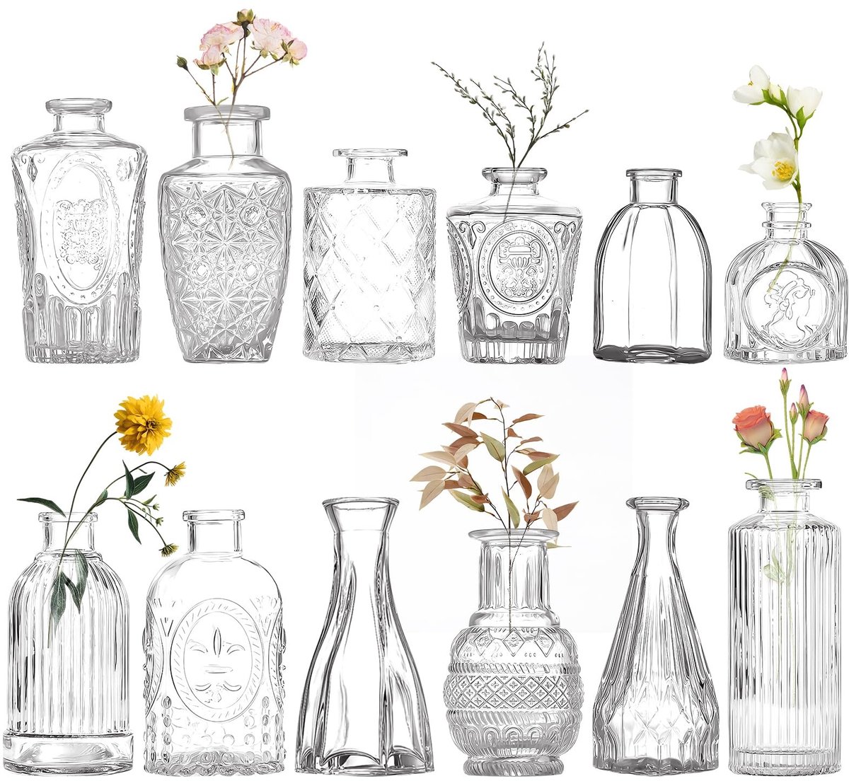 Omgoods - Set van 12 Glas Vazen voor Tafeldecoratie