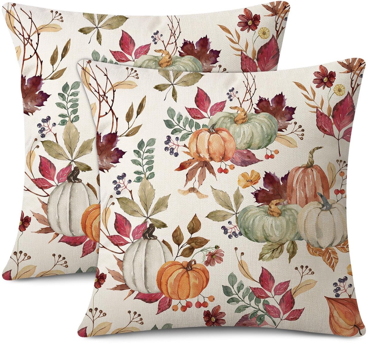 Omgoods - Set van 2 Herfst Kussenslopen 45 x 45 cm met Pompoen en Bladeren