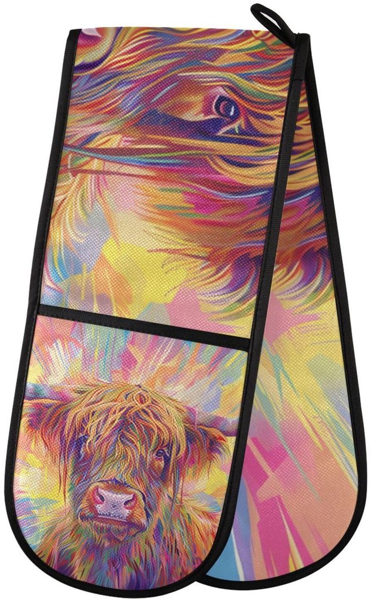 Omgoods - Ovenhandschoenen Dubbele Ovenhandschoenen Hoogland Koe Regenboog - Hittebestendig en Gevoerd voor Keuken en Grill