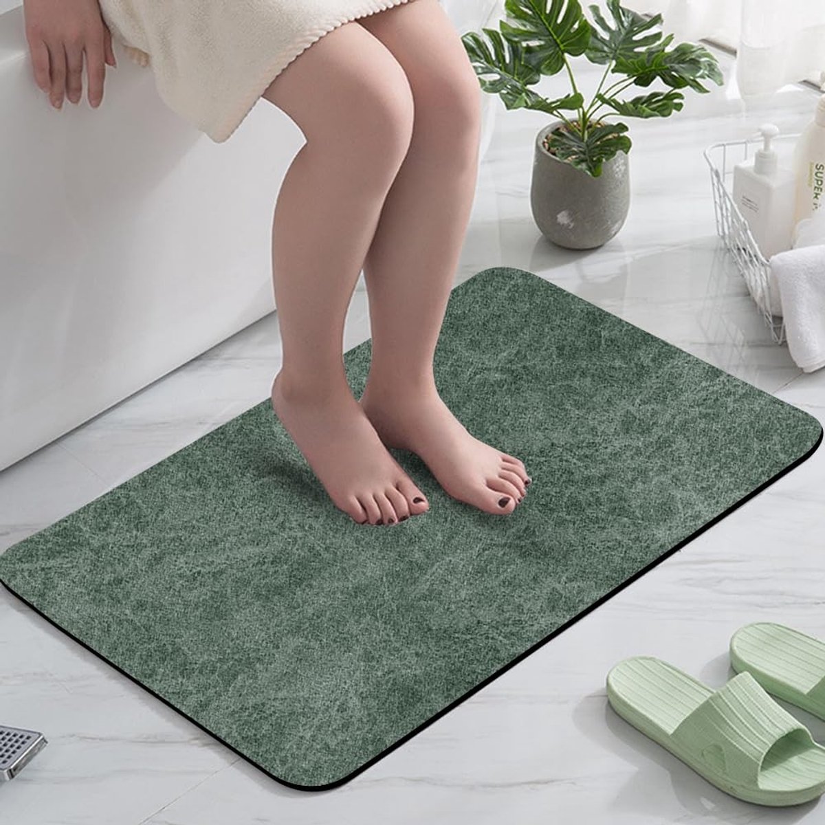 Omgoods - Antislip Badmat, Sneldrogend en Absorberend, 40 x 60 cm Groen