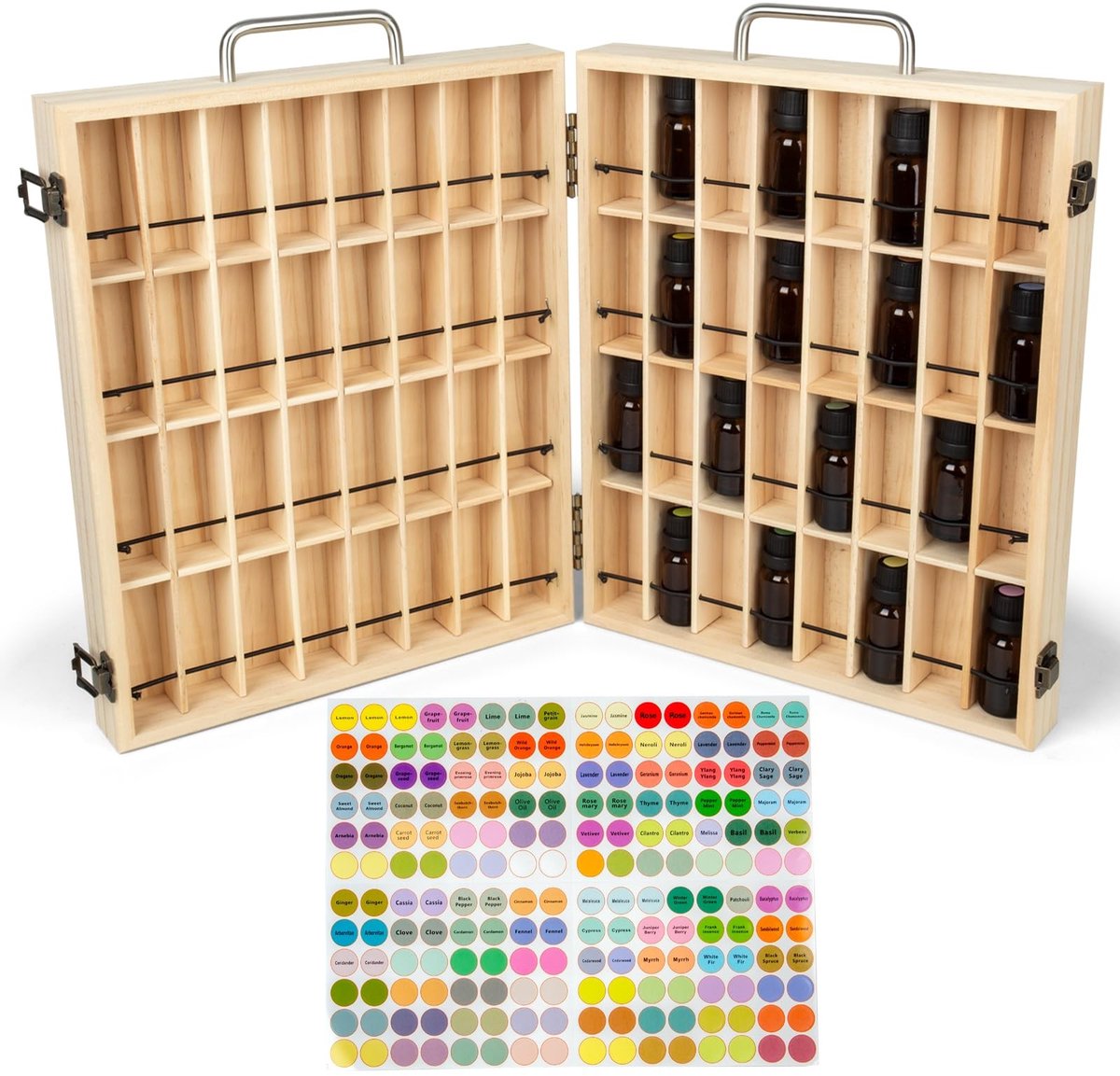 Omgoods - Houten Organizer voor Essentiële Olie met 64 Compartimenten