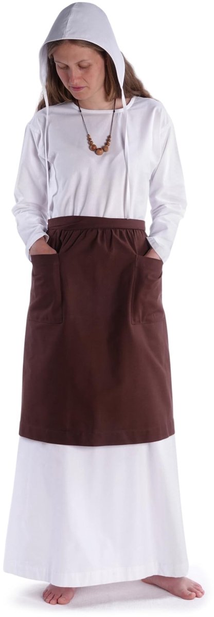Omgoods - Vrouwen schort medium lengte met twee zakken - 100% katoen, Bruin