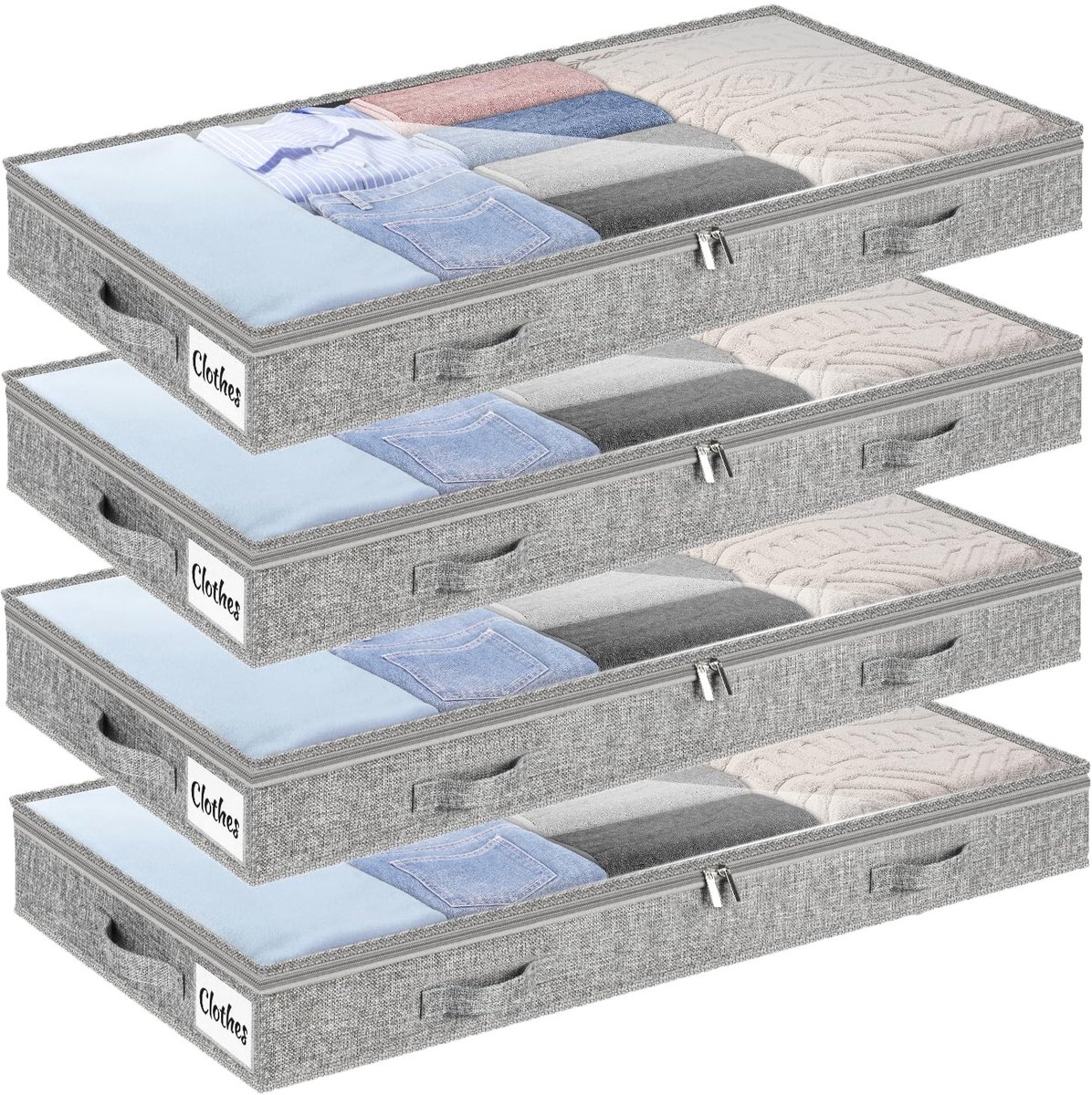 Omgoods - Opbergdoos voor Onder het Bed met Helder Deksel, 4 Stuks