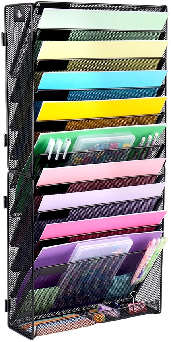 Omgoods - 11-Lagige Wand File Organizer voor A4 Documenten, Zwart