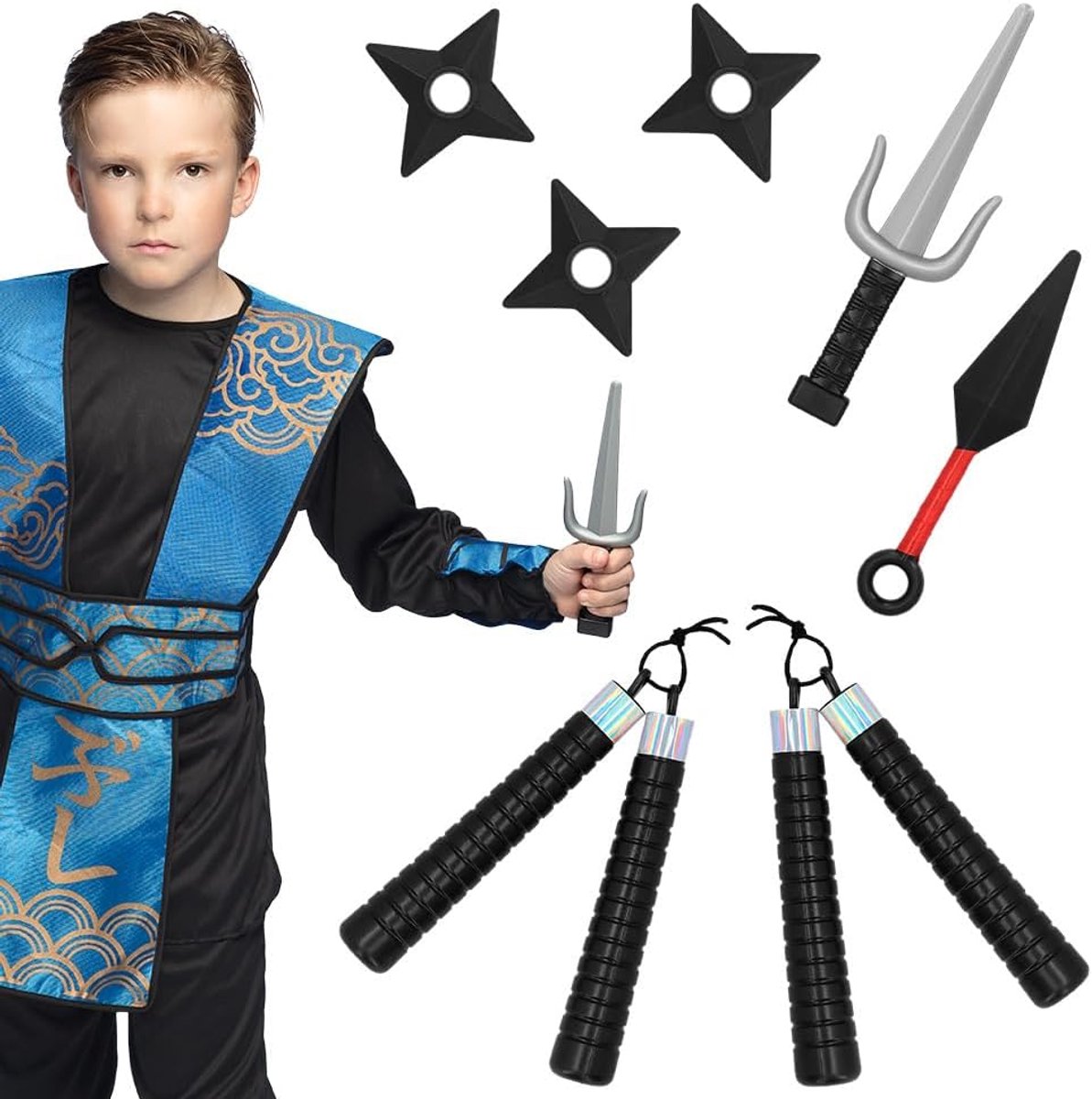 - 50433 - Ninja wapenset, 7 stuks, speelgoed wapens in een set, accessoires voor verkleedkleding