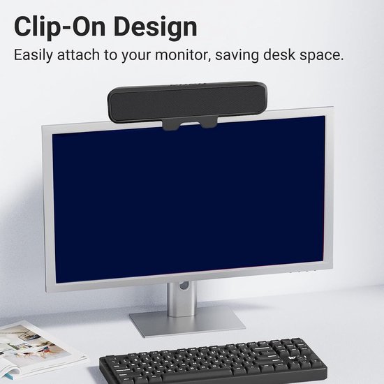 Computer Luidsprekerbalk - PC Speaker - Desktop Audio - Ruimtebesparend Clipontwerp - 10W - Zwart — afbeelding 4