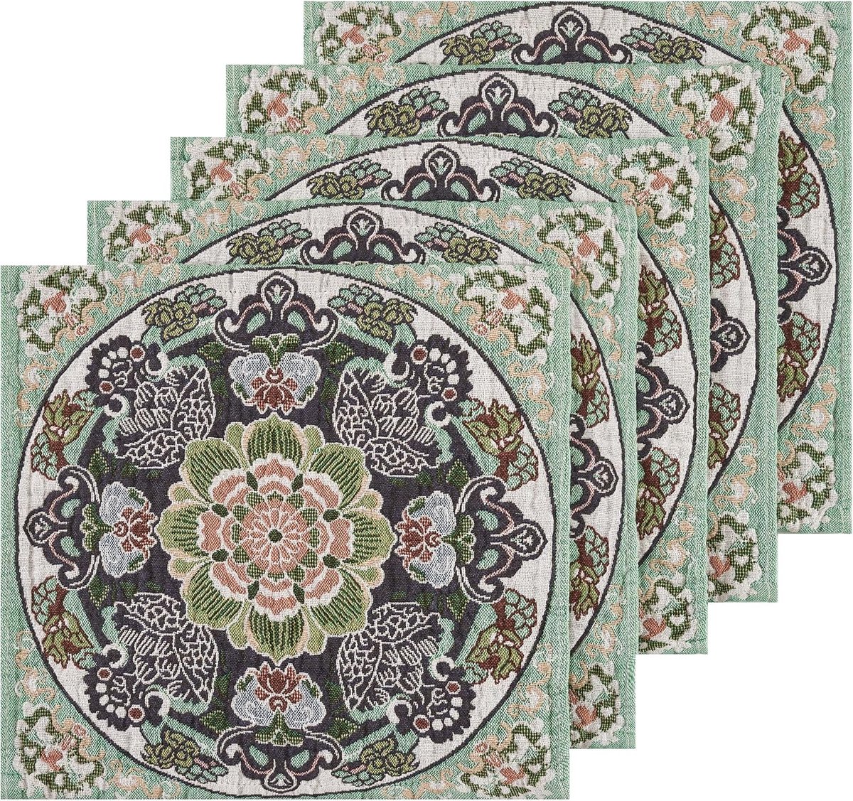 SnelShoppen - Set van 5 Dubbelzijdige Keukenhanddoeken 100% Katoen, Hoog Absorberend met Handdoek Loops, 36x36 cm, Bloemmotief voor Keuken, Feest, Cam