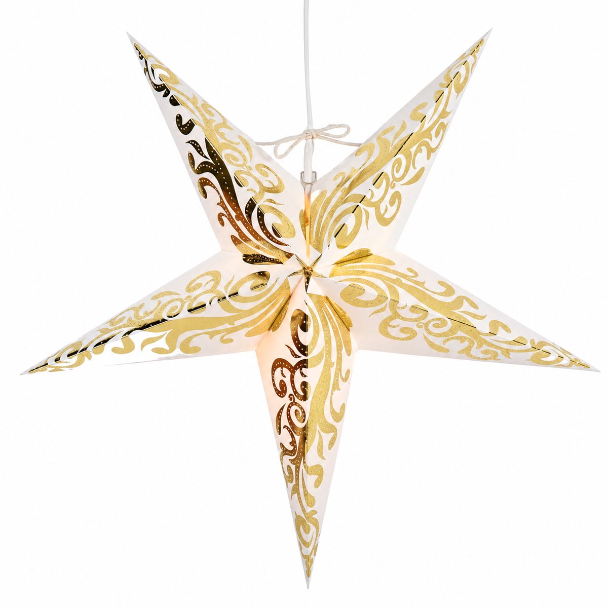 Konst Smide – Hangende Kerstster met Verlichting – Ø 45 cm – Inclusief E14 LED-lampje en 3,5 Meter Kabel – Wit met Goud