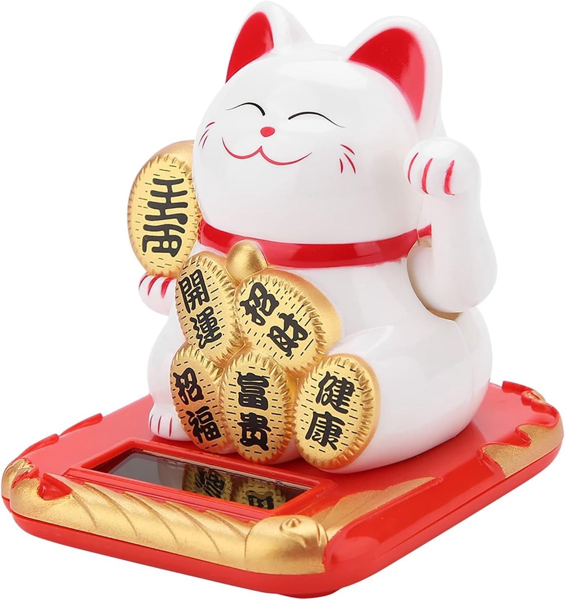 SnelShoppen - Maneki Neko Gelukskat - Zonne-energie Waving Cat - Decoratie voor Thuis en Auto - Geluksbrenger voor Rijkdom en Welvaart - Leuke Interie