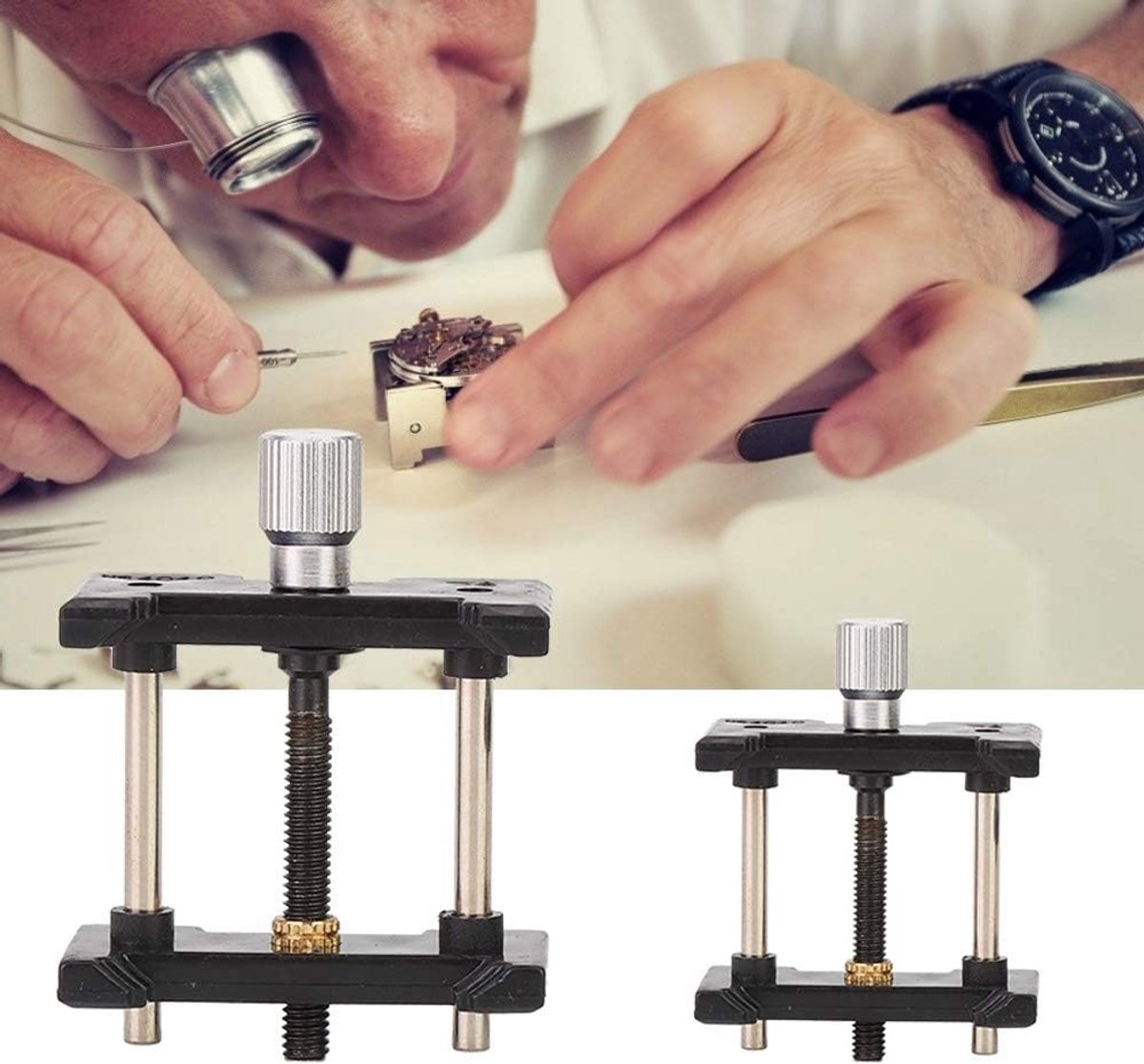 SnelShoppen - 2-delige plastic horloge beweging houder, vaste basis voor horlogemakers, gereedschap, metaal houder voor horloge kast, clip voor bewegi