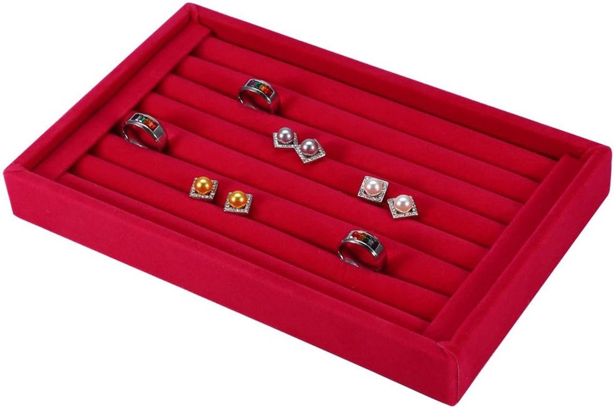 SnelShoppen - Ring Display Box, Earring Box, Sieradenopslag met 7 Slots, Transparante Deksel, Velvet Binnenzijde, Geschikt voor 50-70 Ringen, Elegante