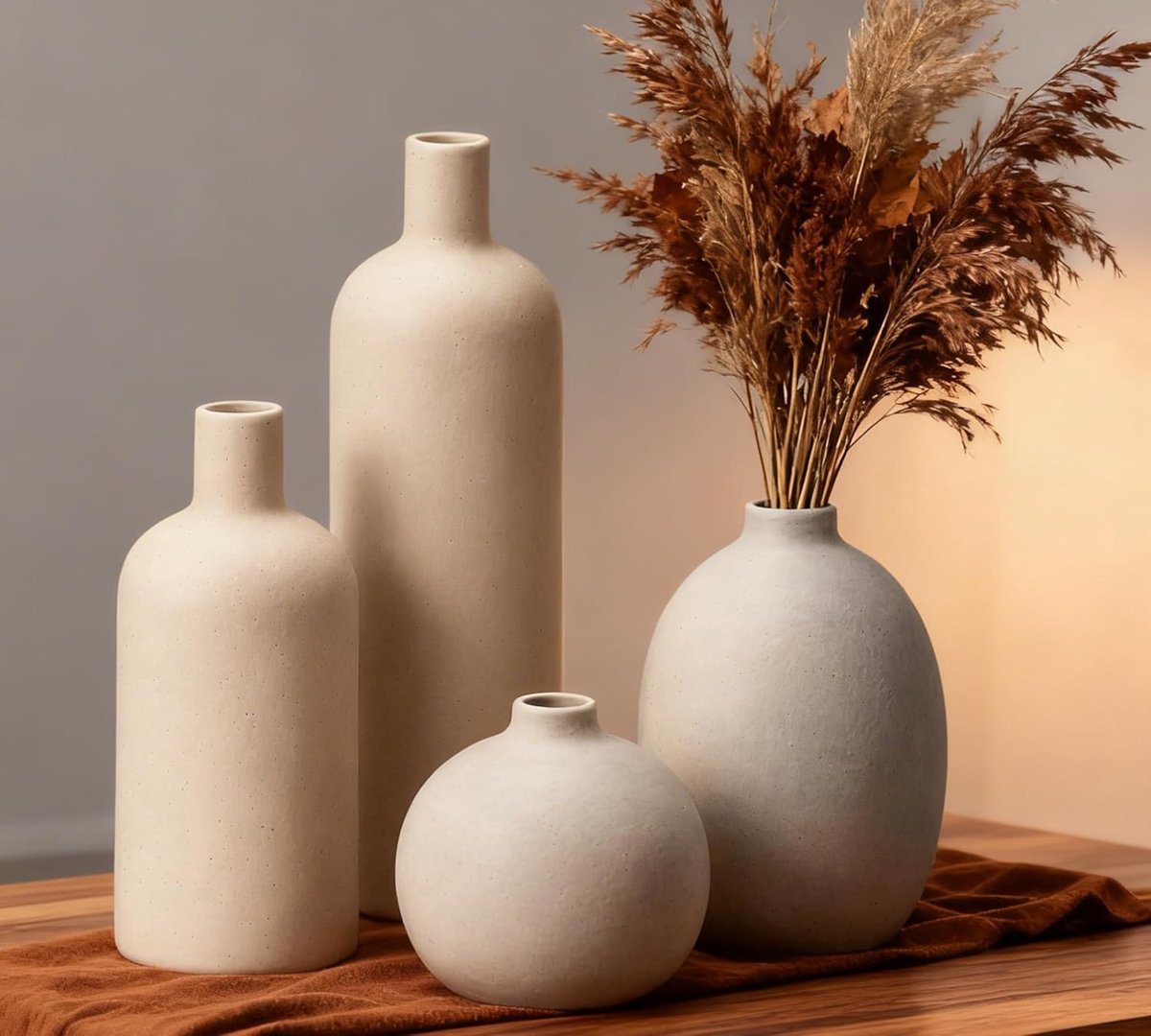 Vazen set 4 stuks - Minimalistisch klein - Keramisch - Perfect voor pampasgras - SnelShoppen