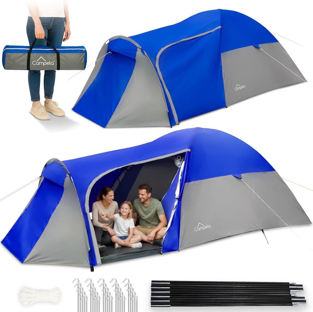 SnelShoppen - Tent voor 3 Personen, Waterdicht, Snelle Opbouw – 3 Persoons Iglu Tent, Lichtgewicht, Compact met Muggennet, Ventilatie – Kampeertent, B