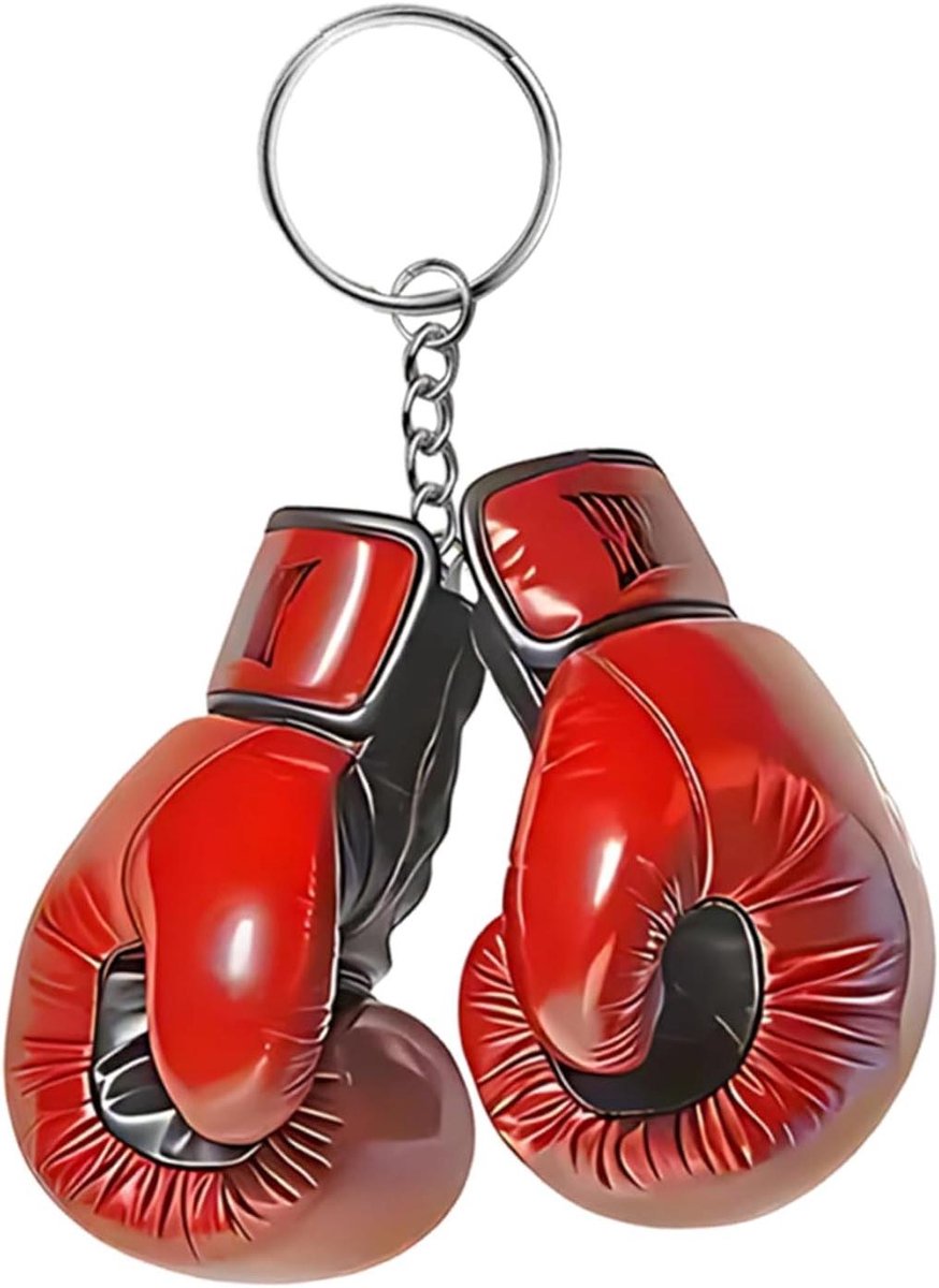 Bokshandschoenen Sleutelhanger - Tas Bedel - Sport Decoratie - Klassiek Design - 5.8x5.5cm - Rood