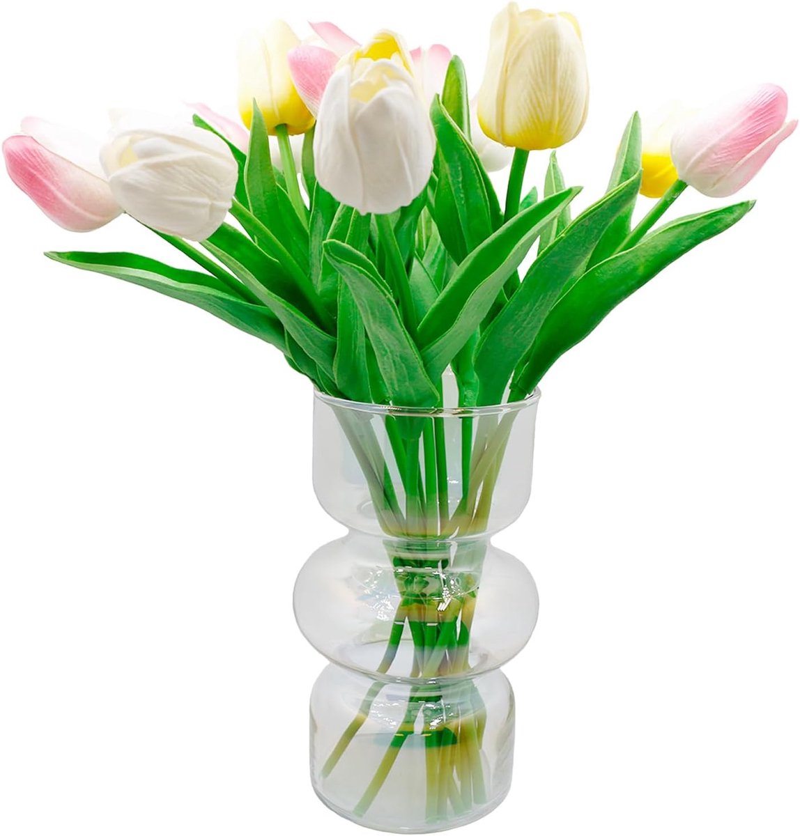 SnelShoppen - Moderne Geometrische Glasvaas Decoratief voor Thuis en Kantoor, Tulipvorm, Heptachroom, 18 cm Hoog, 9 cm Opening, Hoogwaardige Glasmater