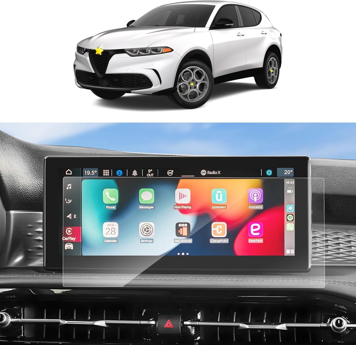 SnelShoppen - 2 Pack Screen Protector voor Alfa Romeo Tonale 2022-2024 GPS Navigatie 10.25 Inch - PET Beschermfolie - HD Helderheid - Eenvoudige Insta