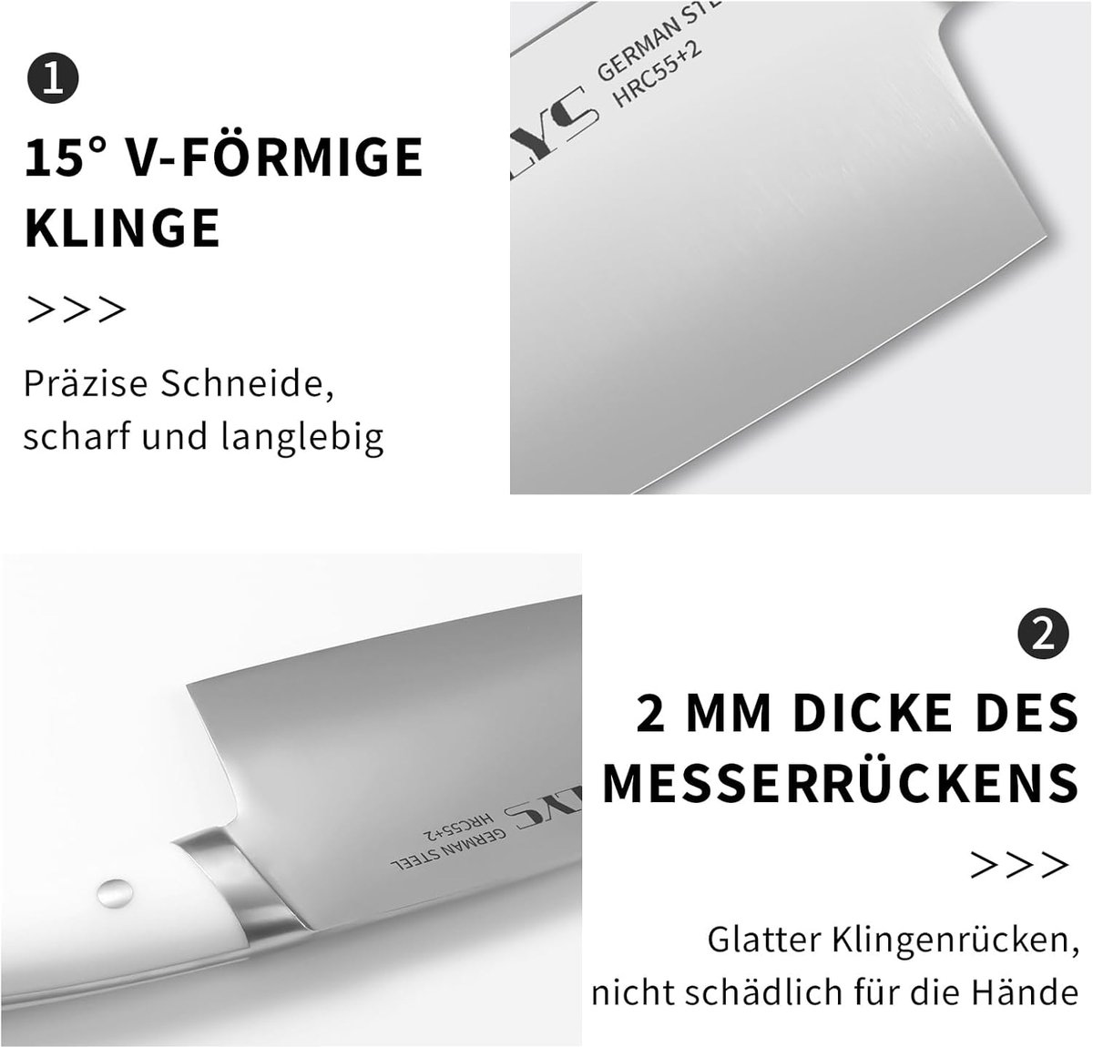 SnelShoppen - Chinese koksmes met witte snijkant: scherp keukenmes, roestvrijstalen slagersmes met comfortabele grip, 20 cm, ideaal voor groente en vl