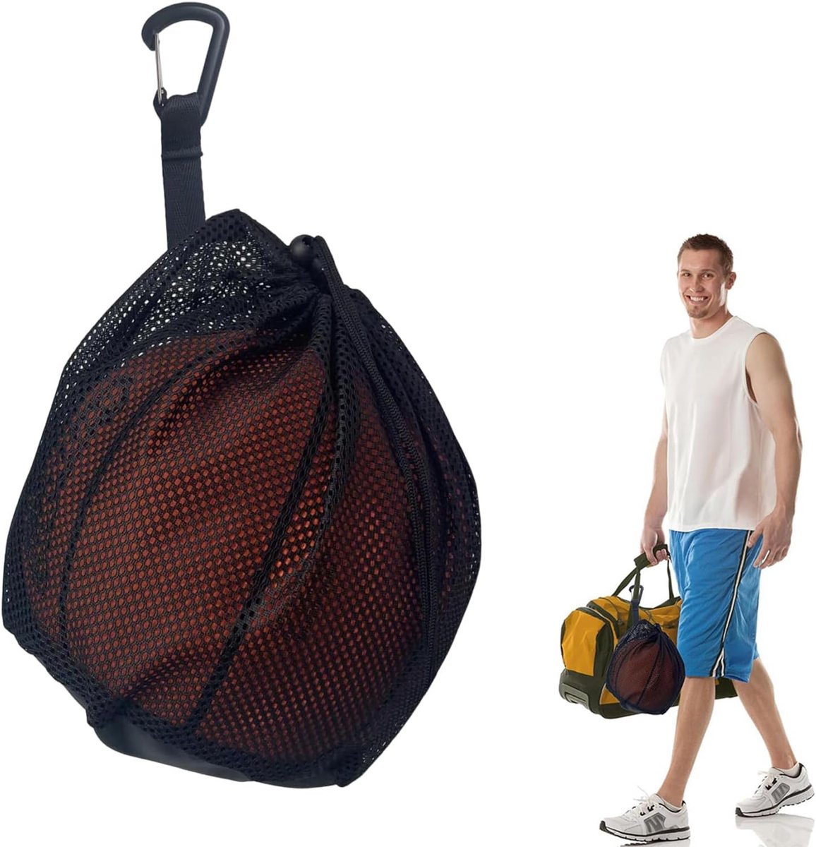 Single Ball Bag with Zipper Pocket,Balnet 1 Ball Basketball Bag,Backpack Portable Ball Net,Single Ken for Football,for - ShopVlot