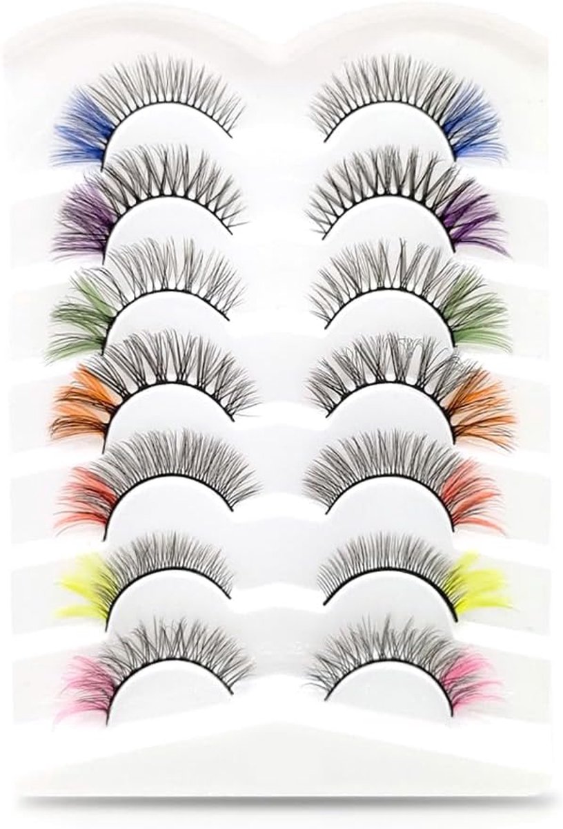 SnelShoppen - 7 Paar Gekleurde Wimpers, Kleurrijke Valse Wimpers, Klassieke Wimperextensions voor Kerst, Cosplay en Kostuums, Kunstmatige Wimpers in 7