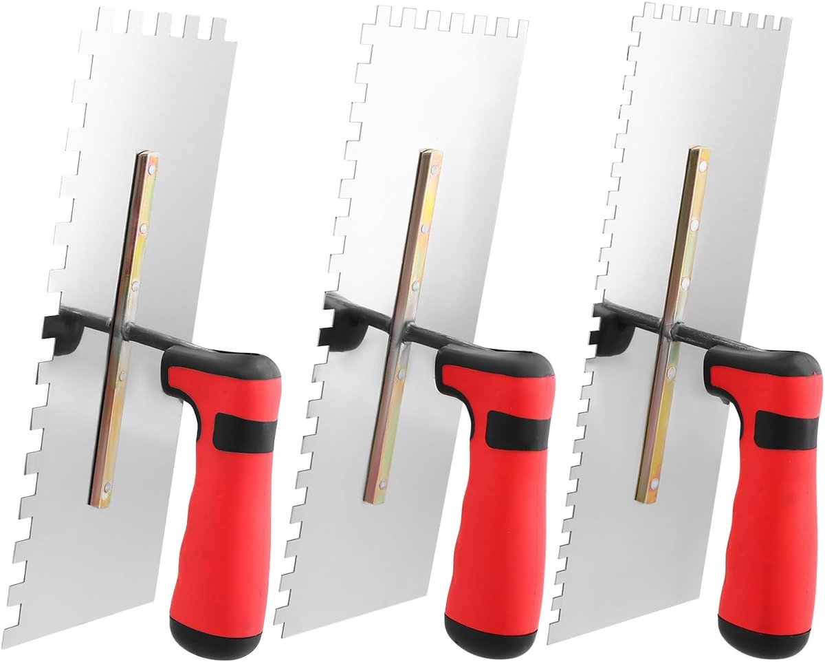 SnelShoppen - 3-delige roestvrijstalen tandspaan set - 6/8/10 mm tanden - 280x107 mm vlakke spaan met ergonomische softgrip voor tegelwerk