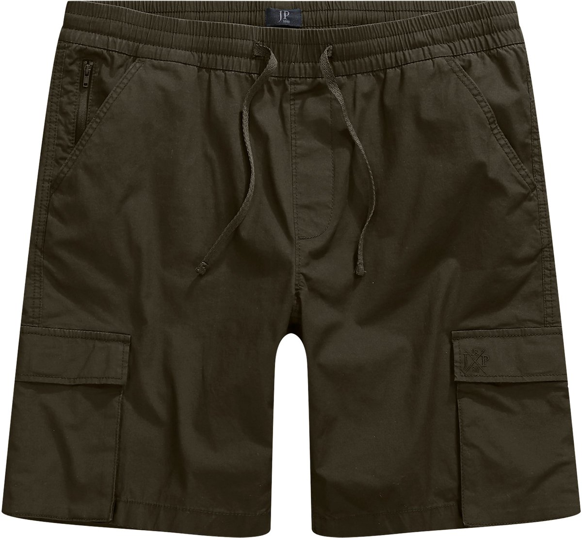 JP 1880 - Heren - Bermuda vintage look elastische band en koord cargozakken - Donkerolijf - Maat 3XL