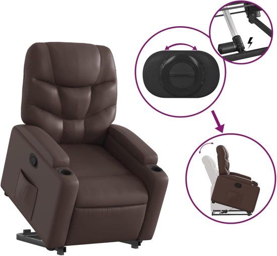 Relaxstoel met opstahulp - Sta-op stoel - Ondersteuning bij opstaan - Elektrische opstahulp - 50 cm zitbreedte - Bruin — afbeelding 5