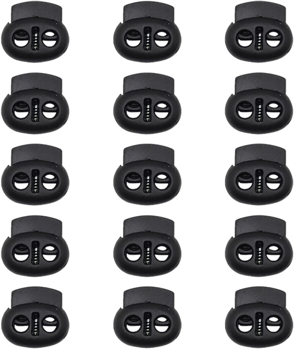Dubbele Gaatjes Koordstopper 22 x 20 mm voor Ritsen, Jas, Sportkleding en Rugzakken - 15 Stuks Zwart