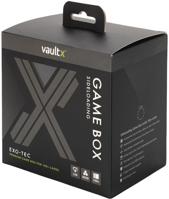 Zwarte Vault X Game Box 100+ opbergdoos met deksel, tekst en X-logo.