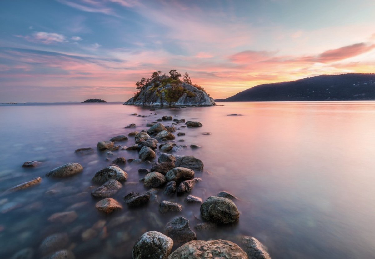 Fotobehang Whytecliff - Zonsondergang Meer – Bergen – Landschap – Natuur – Rustgevend – Komar