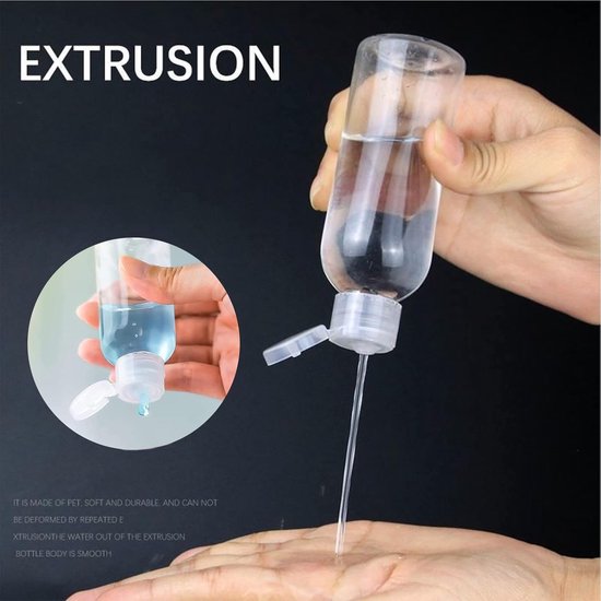 SnelShoppen - 10-delige Reisset met Levensmiddelenflessen – Transparante Plastic Leeg Flesjes, Lekvrije Reishouders voor Vloeistoffen, 50ml & 100ml, M — afbeelding 5
