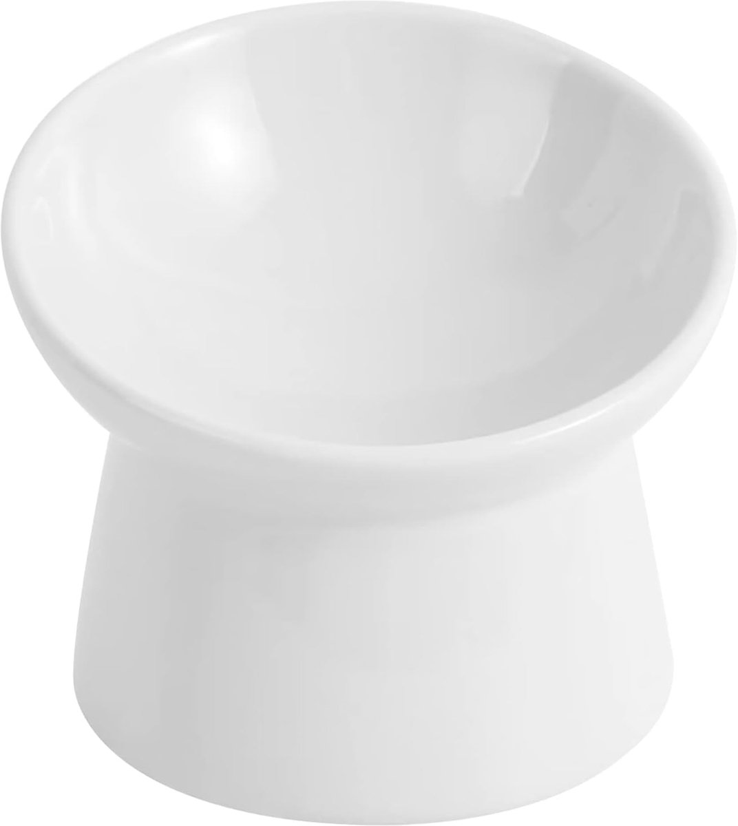 SnelShoppen - Verhoogde Keramische Katten Voerbak - Inclinatie & Anti-Braak - Snorvriendelijke Ondiepe Kom - Magnetron en Vaatwasser Bestendig - Wit –
