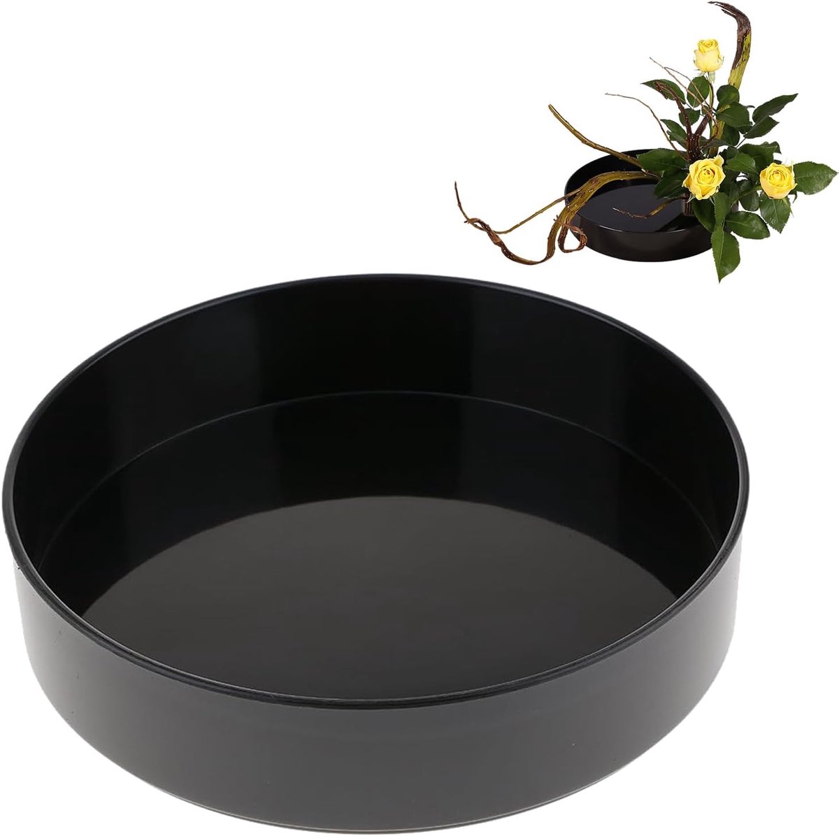 SnelShoppen - Ronde Bloemenvaas Houder Plastic Onderzetter voor Kunstzinnige Arrangementen - Zwart, 28cm - Ideaal voor Ikebana, Bonsai en Bloemstukken