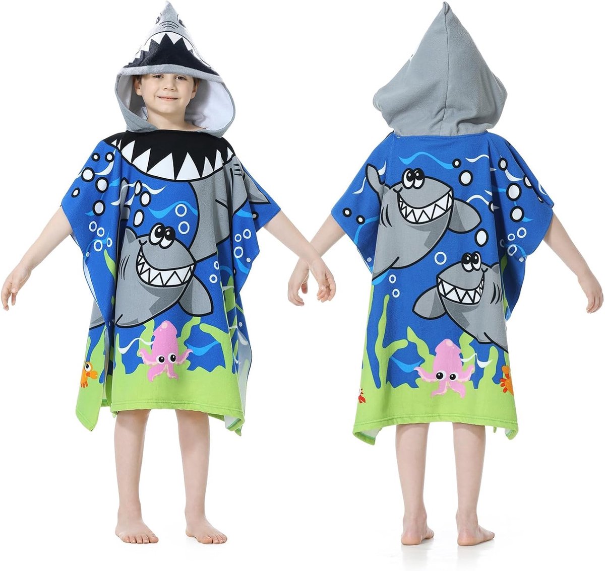 SnelShoppen - Kinder Bad Poncho Microvezel Ultra Zacht Absorberend Badjas voor Kinderen 6-14 Jaar met Kap voor Zwembad Strand Douche