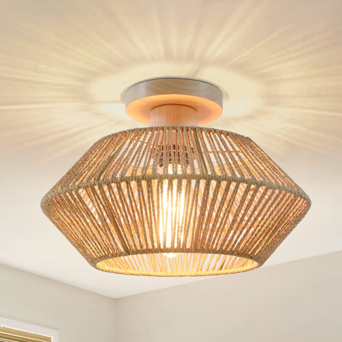 Omgoods - Handgeweven Rieten Plafondlamp voor Woonkamer en Slaapkamer
