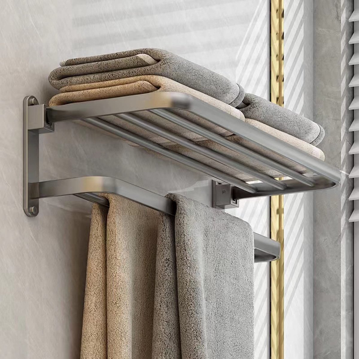 Omgoods- Handdoekrek 60cm - Handdoekhouder - Handdoekstangen - Aluminium - Muur gemonteerd - Grijs