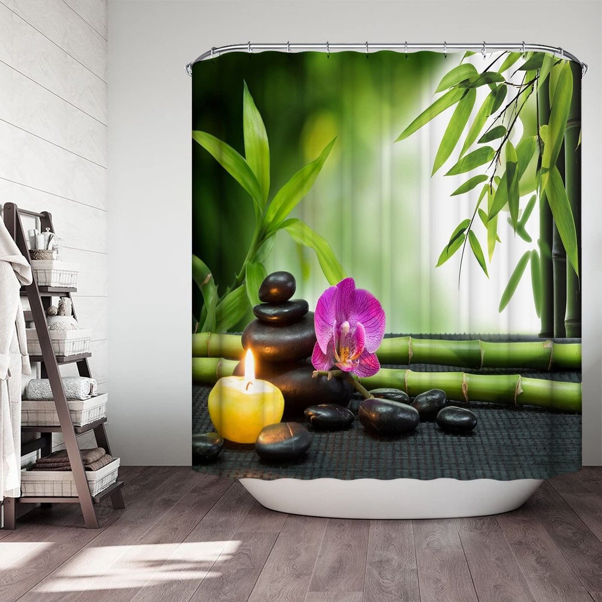 Omgoods - Groene Douchegordijn met Bloemen - Anti-Schimmel Polyester 150 x 180 cm