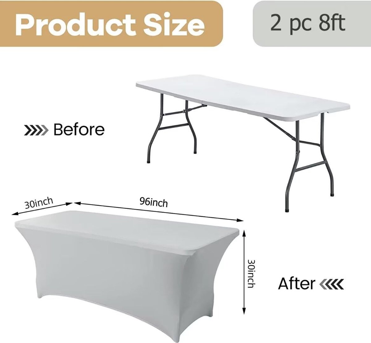 Omgoods - 2 Pack Stretch Spandex Tafelkleed 8FT voor Feest en Banquet