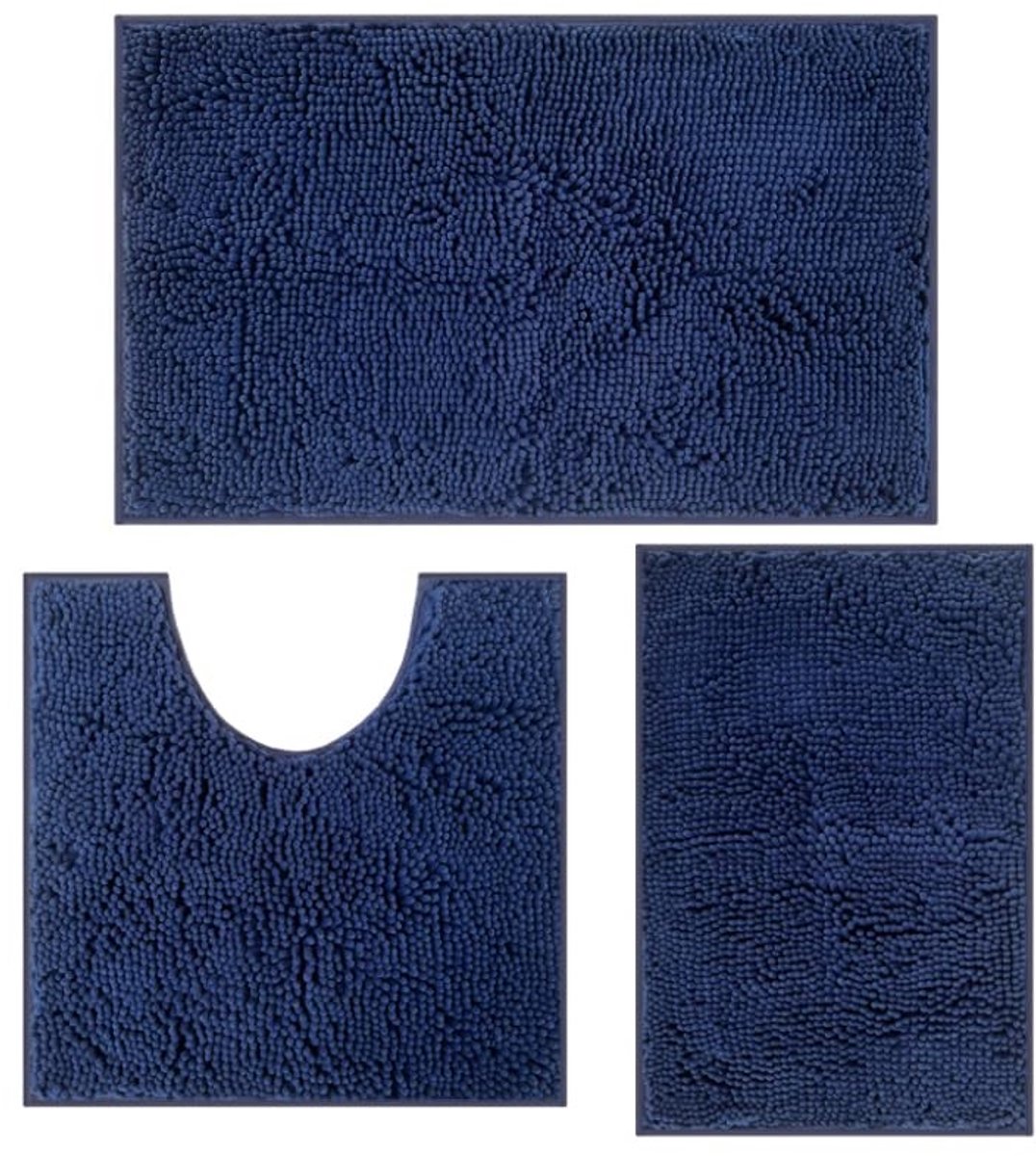 Omgoods - Shaggy Badmat Set met U-Vormige Voetmat in Donkerblauw